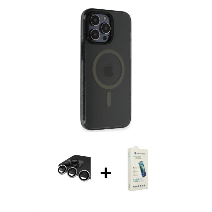 MARSİLYAN™- iPhone 14 Pro Max Kılıf Yankı Işık Prime - Şeffaf Pasifik Cam Ekran Koruyucu + Raze Metal Kamera Lens - GS