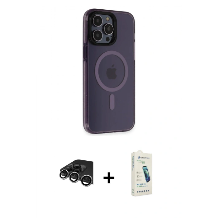 MARSİLYAN™- iPhone 14 Pro Max Kılıf Yankı Işık Prime - Şeffaf Pasifik Cam Ekran Koruyucu + Raze Metal Kamera Lens - GS