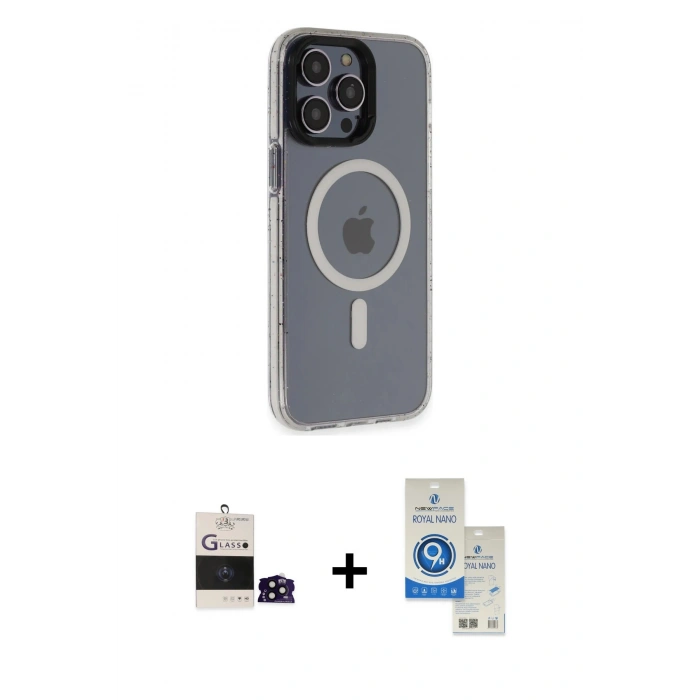 MARSİLYAN™- iPhone 14 Pro Max Kılıf Yankı Işık Prime - Şeffaf Royal Nano Ekran Koruyucu + Bilvis Titan Kamera Lens - SH
