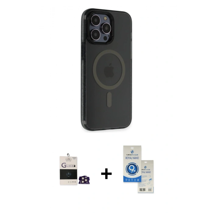 MARSİLYAN™- iPhone 14 Pro Max Kılıf Yankı Işık Prime - Şeffaf Royal Nano Ekran Koruyucu + Bilvis Titan Kamera Lens - GD