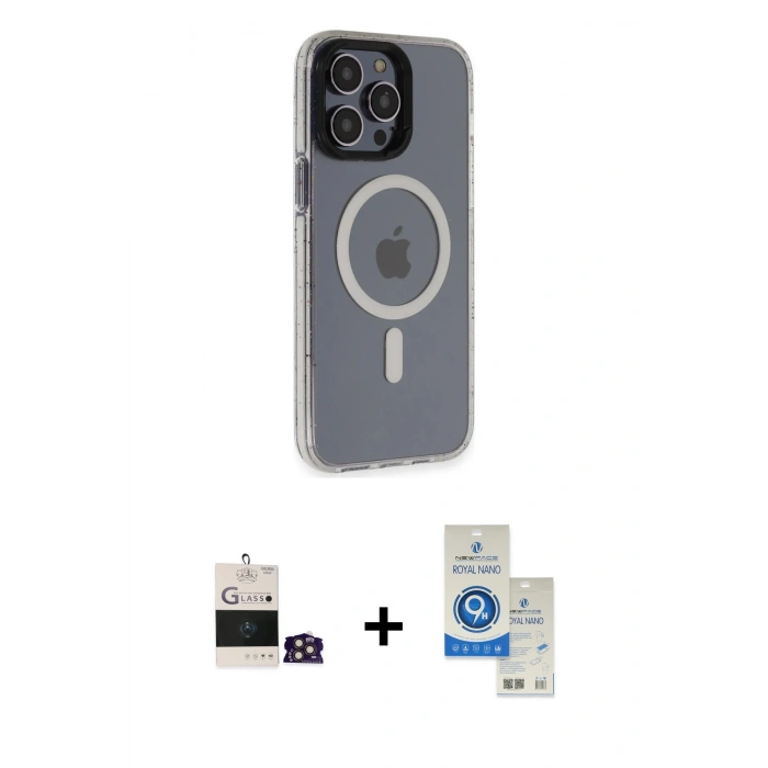 MARSİLYAN™- iPhone 14 Pro Max Kılıf Yankı Işık Prime - Şeffaf Royal Nano Ekran Koruyucu + Bilvis Titan Kamera Lens - GD