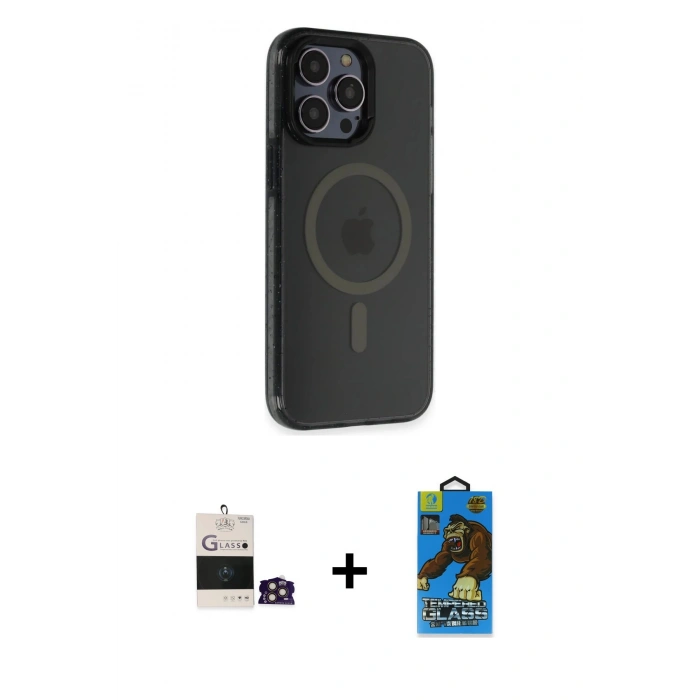 MARSİLYAN™- iPhone 14 Pro Max Kılıf Yankı Işık Prime - Siyah 18D Cam Ekran Koruyucu + Bilvis Titan Kamera Lens - GD