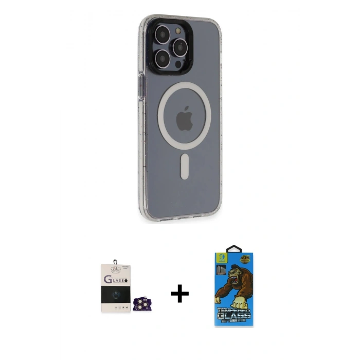 MARSİLYAN™- iPhone 14 Pro Max Kılıf Yankı Işık Prime - Siyah 18D Cam Ekran Koruyucu + Bilvis Titan Kamera Lens - GD