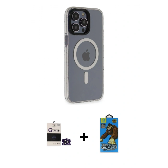 MARSİLYAN™- iPhone 14 Pro Max Kılıf Yankı Işık Prime - Siyah 18D Cam Ekran Koruyucu + Bilvis Titan Kamera Lens - DNMR