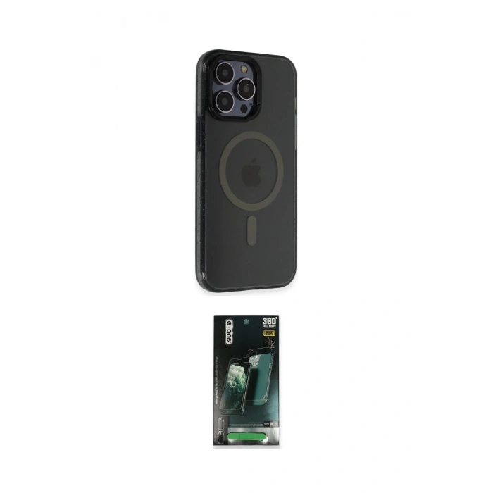 MARSİLYAN™- iPhone 14 Pro Max Kılıf Yankı Işık Prime - Siyah 360 Mat Full Body Arka Koruyucu