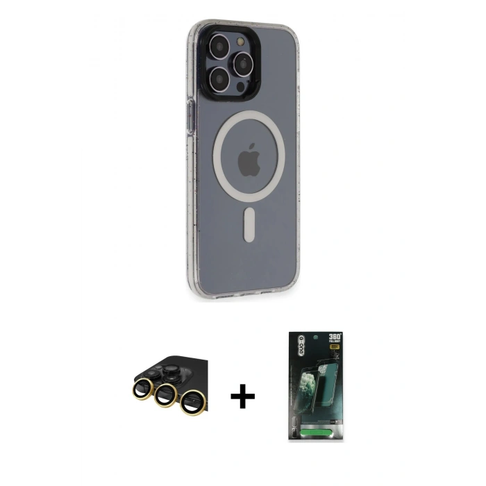 MARSİLYAN™- iPhone 14 Pro Max Kılıf Yankı Işık Prime - Siyah 360 Mat Full Body Arka Koruyucu + Raze Metal Kamera Lens - GD