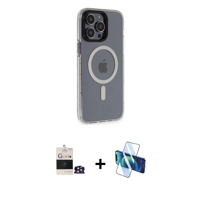 MARSİLYAN™- iPhone 14 Pro Max Kılıf Yankı Işık Prime - Siyah 3D Antistatik Cam Ekran Koruyucu + Bilvis Titan Kamera Lens - GD