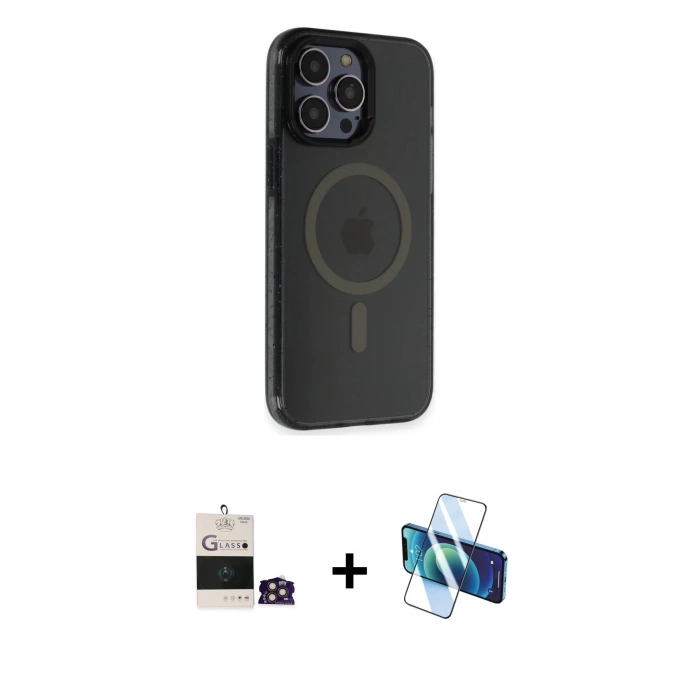 MARSİLYAN™- iPhone 14 Pro Max Kılıf Yankı Işık Prime - Siyah 3D Antistatik Cam Ekran Koruyucu + Bilvis Titan Kamera Lens - GD