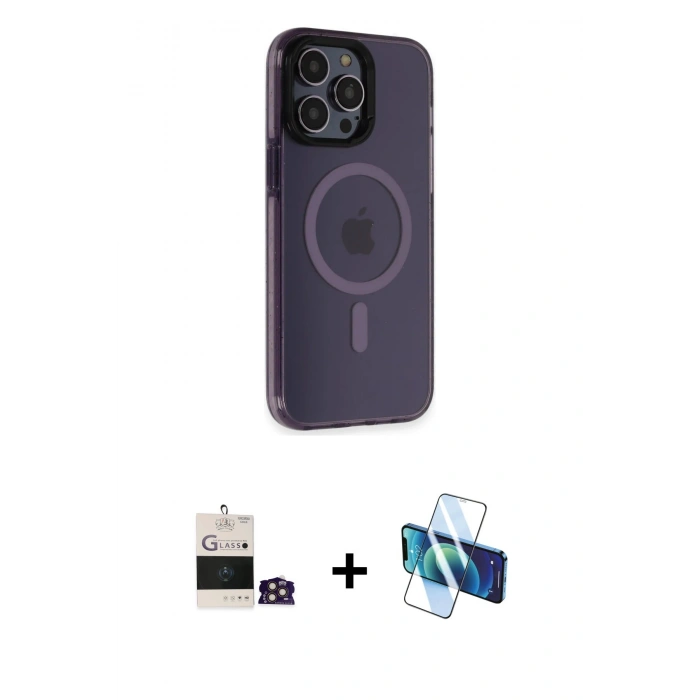 MARSİLYAN™- iPhone 14 Pro Max Kılıf Yankı Işık Prime - Siyah 3D Antistatik Cam Ekran Koruyucu + Bilvis Titan Kamera Lens - GD
