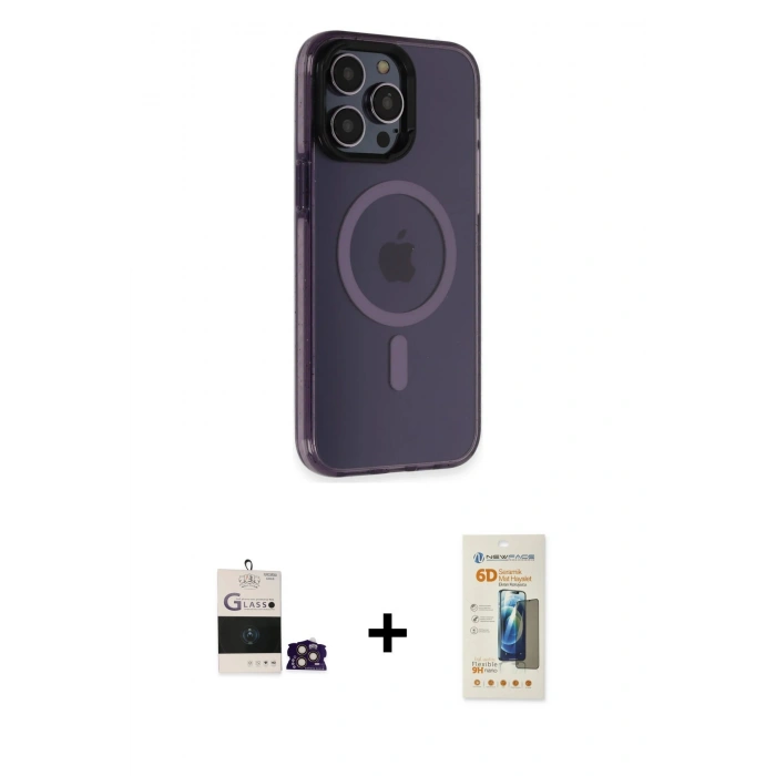 MARSİLYAN™- iPhone 14 Pro Max Kılıf Yankı Işık Prime - Siyah 6D Mat Seramik Hayalet Nano Ekran Koruyucu + Bilvis Titan Kamera Lens - GD