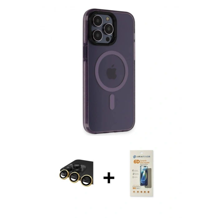 MARSİLYAN™- iPhone 14 Pro Max Kılıf Yankı Işık Prime - Siyah 6D Mat Seramik Hayalet Nano Ekran Koruyucu + Raze Metal Kamera Lens - GD