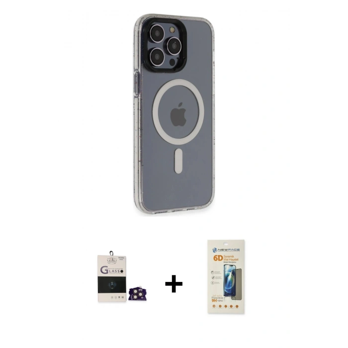 MARSİLYAN™- iPhone 14 Pro Max Kılıf Yankı Işık Prime - Siyah 6D Mat Seramik Hayalet Nano Ekran Koruyucu + Bilvis Titan Kamera Lens - GD
