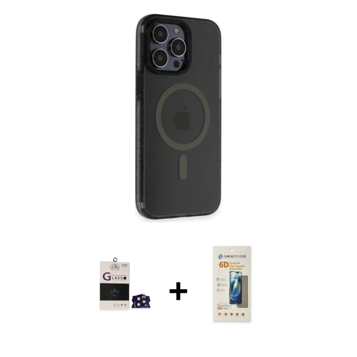 MARSİLYAN™- iPhone 14 Pro Max Kılıf Yankı Işık Prime - Siyah 6D Mat Seramik Hayalet Nano Ekran Koruyucu + Bilvis Titan Kamera Lens - DNMR