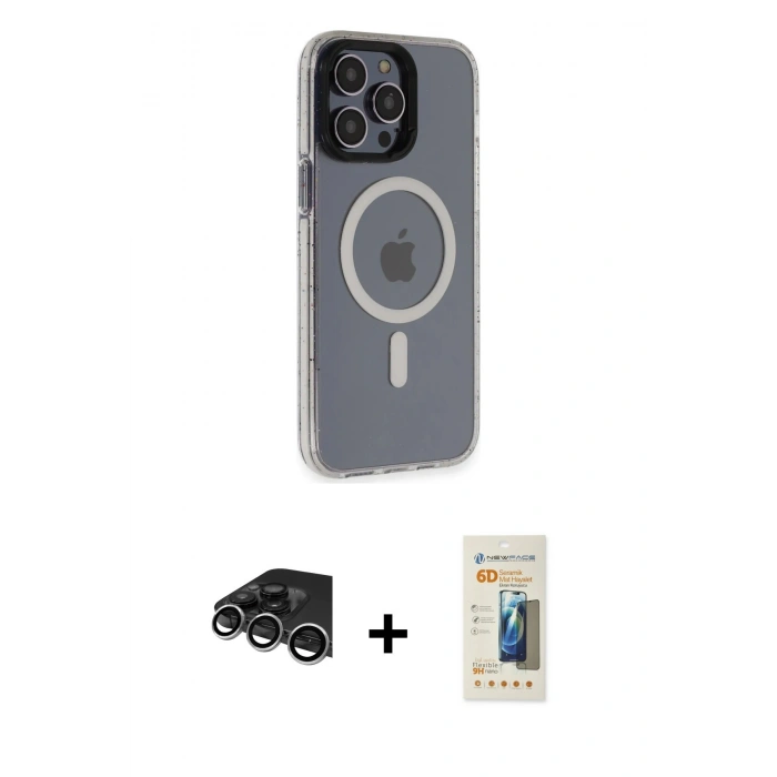 MARSİLYAN™- iPhone 14 Pro Max Kılıf Yankı Işık Prime - Siyah 6D Mat Seramik Hayalet Nano Ekran Koruyucu + Raze Metal Kamera Lens - GS