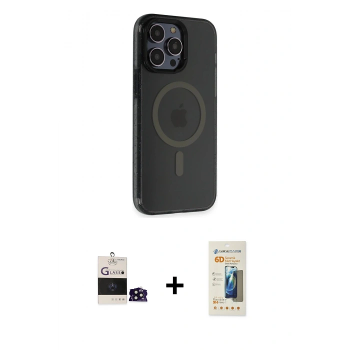 MARSİLYAN™- iPhone 14 Pro Max Kılıf Yankı Işık Prime - Siyah 6D Mat Seramik Hayalet Nano Ekran Koruyucu + Bilvis Titan Kamera Lens - SH