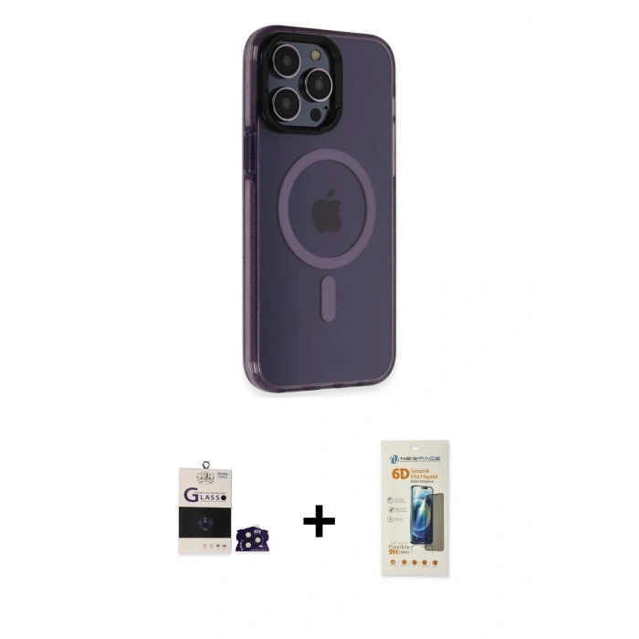 MARSİLYAN™- iPhone 14 Pro Max Kılıf Yankı Işık Prime - Siyah 6D Mat Seramik Hayalet Nano Ekran Koruyucu + Bilvis Titan Kamera Lens - DNMR