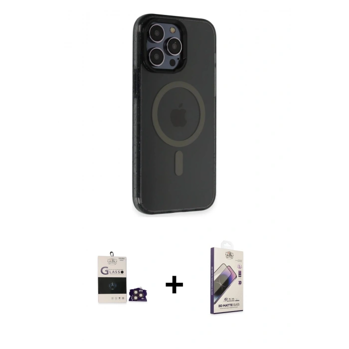 MARSİLYAN™- iPhone 14 Pro Max Kılıf Yankı Işık Prime - Siyah Bilvis 3D Mat Cam Ekran Koruyucu + Bilvis Titan Kamera Lens - GD