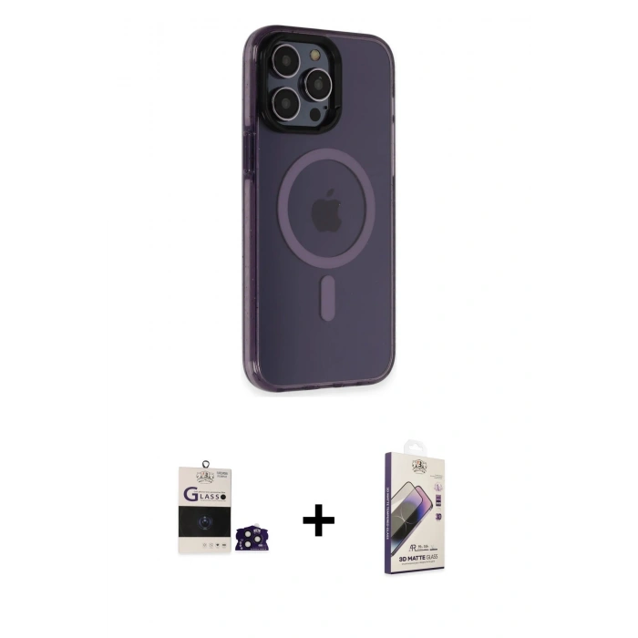 MARSİLYAN™- iPhone 14 Pro Max Kılıf Yankı Işık Prime - Siyah Bilvis 3D Mat Cam Ekran Koruyucu + Bilvis Titan Kamera Lens - DNMR