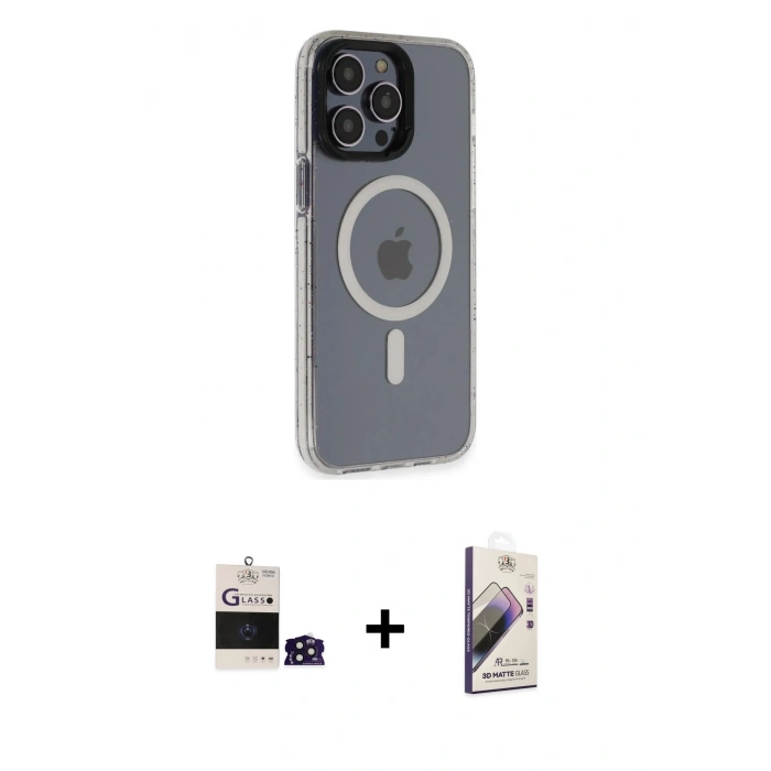 MARSİLYAN™- iPhone 14 Pro Max Kılıf Yankı Işık Prime - Siyah Bilvis 3D Mat Cam Ekran Koruyucu + Bilvis Titan Kamera Lens - DNMR