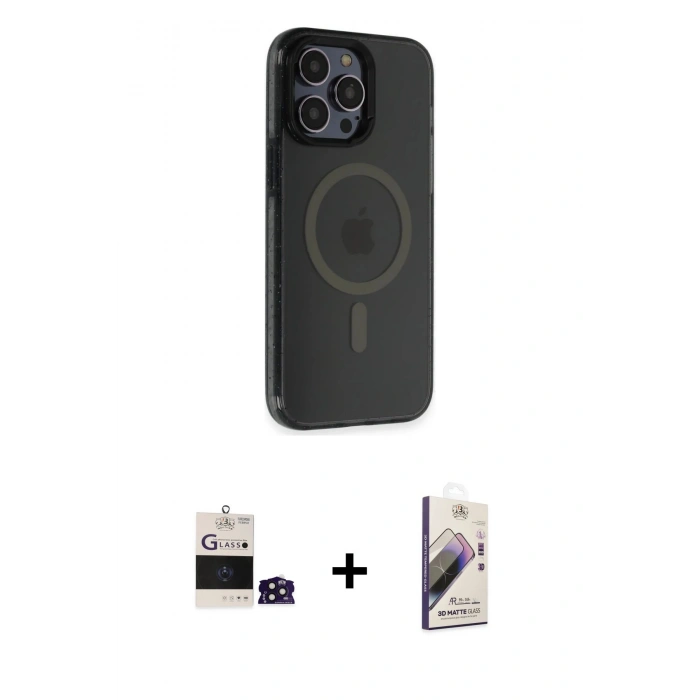 MARSİLYAN™- iPhone 14 Pro Max Kılıf Yankı Işık Prime - Siyah Bilvis 3D Mat Cam Ekran Koruyucu + Bilvis Titan Kamera Lens - DNMR