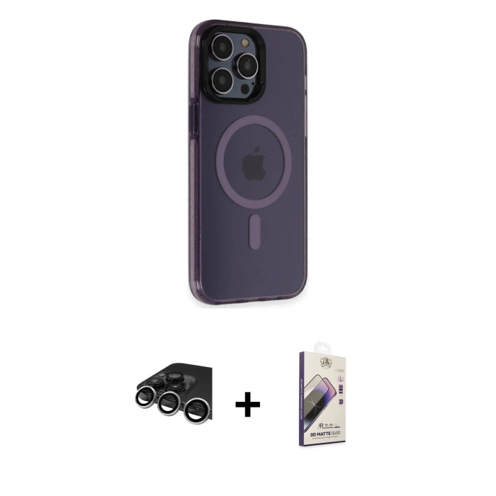 MARSİLYAN™- iPhone 14 Pro Max Kılıf Yankı Işık Prime - Siyah Bilvis 3D Mat Cam Ekran Koruyucu + Raze Metal Kamera Lens - GS