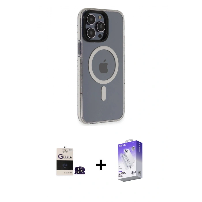 MARSİLYAN™- iPhone 14 Pro Max Kılıf Yankı Işık Prime - Siyah Bilvis 5in1 3D Magic Cam Ekran Koruyucu + Bilvis Titan Kamera Lens - DNMR