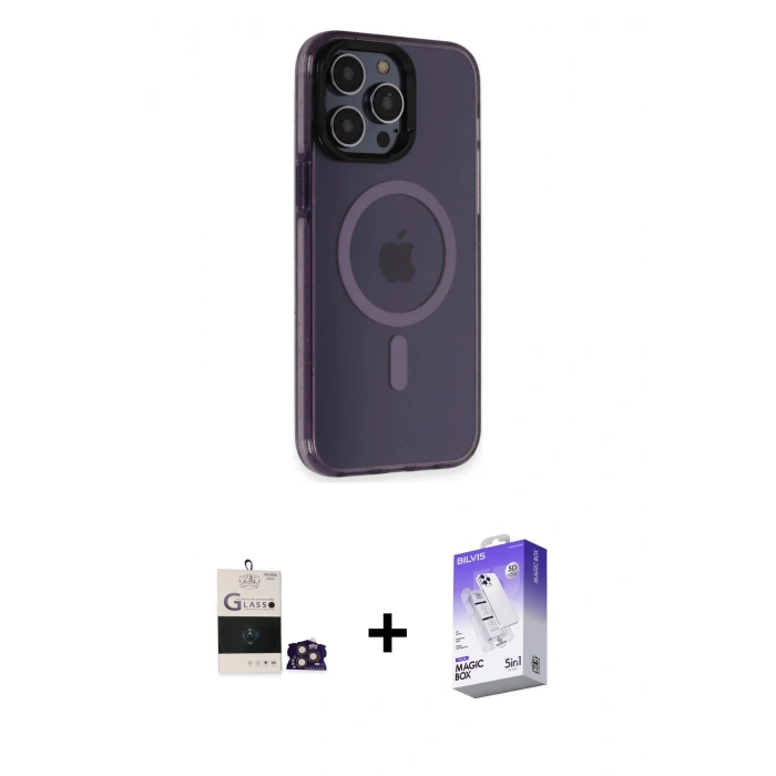 MARSİLYAN™- iPhone 14 Pro Max Kılıf Yankı Işık Prime - Siyah Bilvis 5in1 3D Magic Cam Ekran Koruyucu + Bilvis Titan Kamera Lens - GD