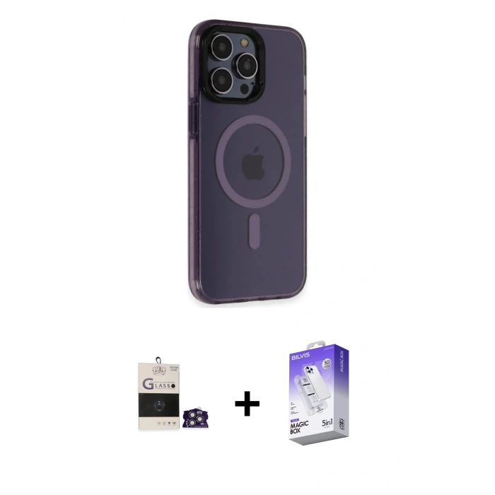 MARSİLYAN™- iPhone 14 Pro Max Kılıf Yankı Işık Prime - Siyah Bilvis 5in1 3D Magic Cam Ekran Koruyucu + Bilvis Titan Kamera Lens - GS