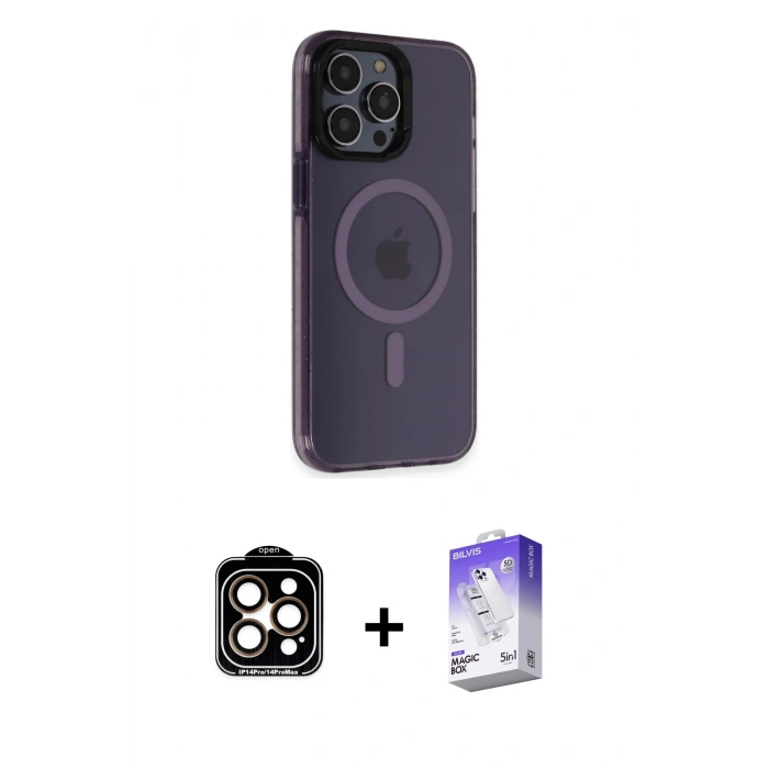 MARSİLYAN™- iPhone 14 Pro Max Kılıf Yankı Işık Prime - Siyah Bilvis 5in1 3D Magic Cam Ekran Koruyucu + PVD Metal Kamera Lens - TU