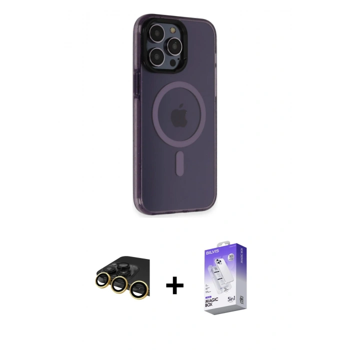 MARSİLYAN™- iPhone 14 Pro Max Kılıf Yankı Işık Prime - Siyah Bilvis 5in1 3D Magic Cam Ekran Koruyucu + Raze Metal Kamera Lens - GD