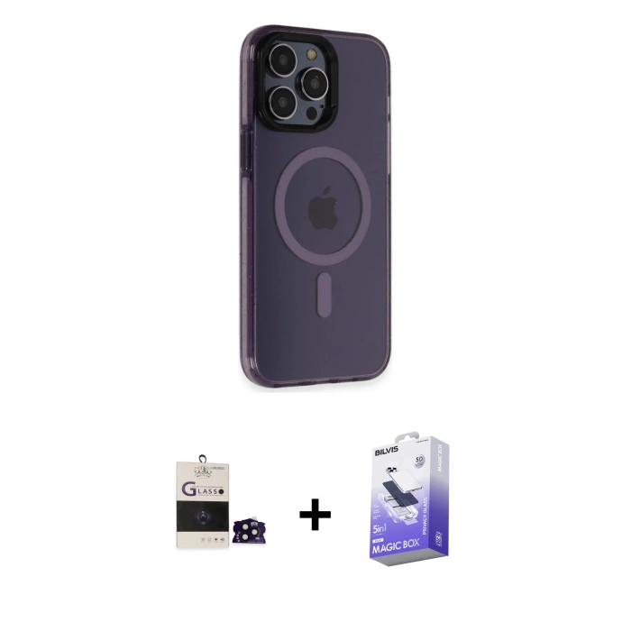 MARSİLYAN™- iPhone 14 Pro Max Kılıf Yankı Işık Prime - Siyah Bilvis 5in1 5D Magic Hayalet Cam Ekran Koruyucu + Bilvis Titan Kamera Lens - SH