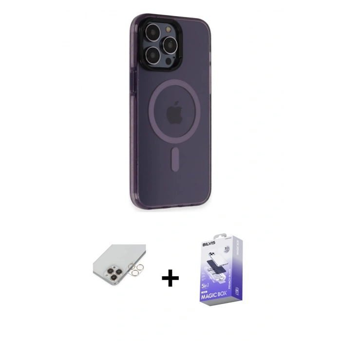 MARSİLYAN™- iPhone 14 Pro Max Kılıf Yankı Işık Prime - Siyah Bilvis 5in1 5D Magic Hayalet Cam Ekran Koruyucu + Band Metal Kamera Lens - GD