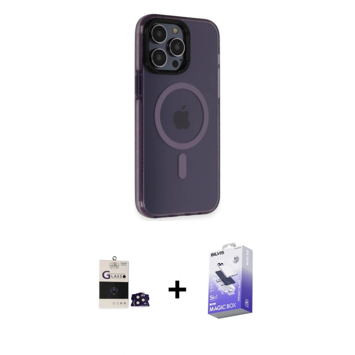 MARSİLYAN™- iPhone 14 Pro Max Kılıf Yankı Işık Prime - Siyah Bilvis 5in1 5D Magic Hayalet Cam Ekran Koruyucu + Bilvis Titan Kamera Lens - DNMR