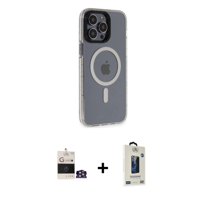 MARSİLYAN™- iPhone 14 Pro Max Kılıf Yankı Işık Prime - Siyah Bilvis Hayalet Cam Ekran Koruyucu + Bilvis Titan Kamera Lens - GS