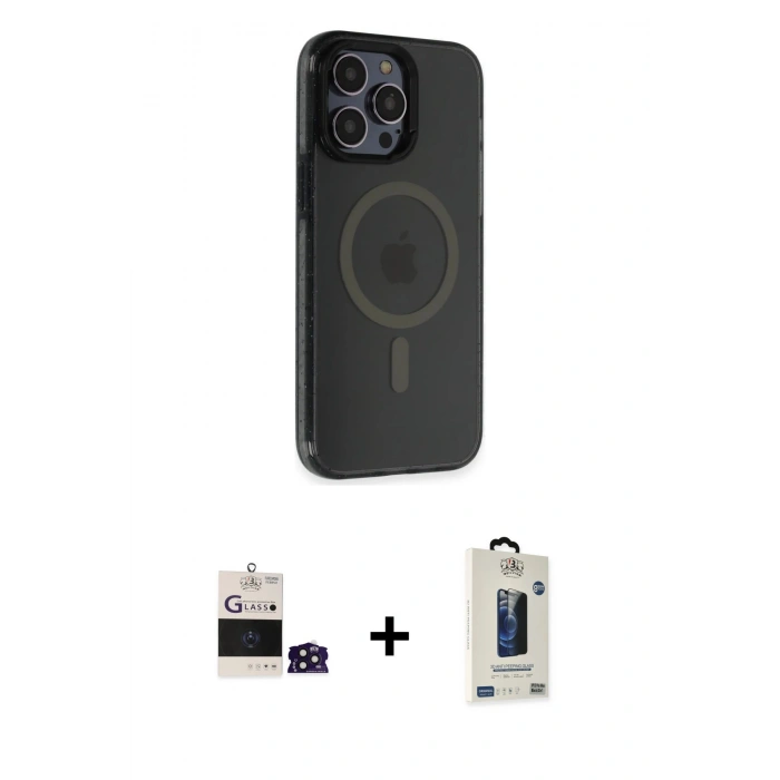 MARSİLYAN™- iPhone 14 Pro Max Kılıf Yankı Işık Prime - Siyah Bilvis Hayalet Cam Ekran Koruyucu + Bilvis Titan Kamera Lens - DNMR