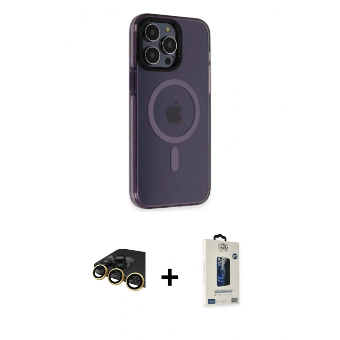 MARSİLYAN™- iPhone 14 Pro Max Kılıf Yankı Işık Prime - Siyah Bilvis Hayalet Cam Ekran Koruyucu + Raze Metal Kamera Lens - GD