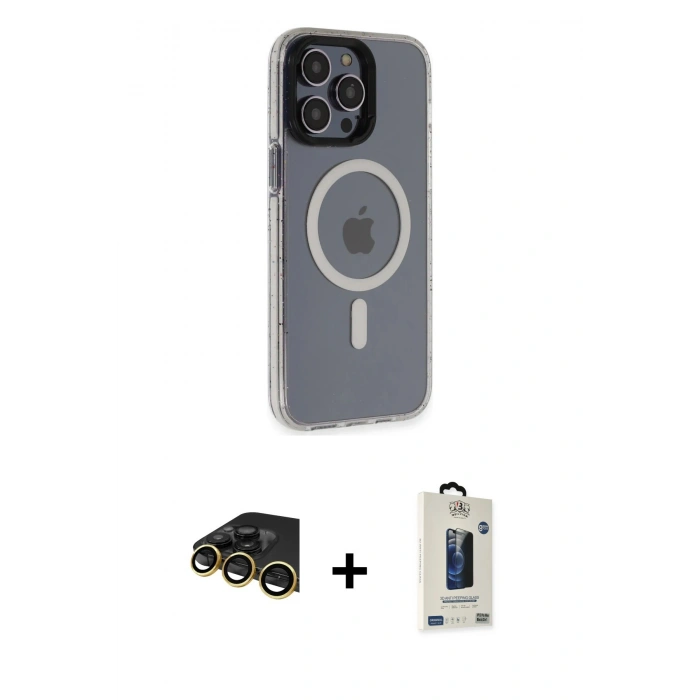 MARSİLYAN™- iPhone 14 Pro Max Kılıf Yankı Işık Prime - Siyah Bilvis Hayalet Cam Ekran Koruyucu + Raze Metal Kamera Lens - GD