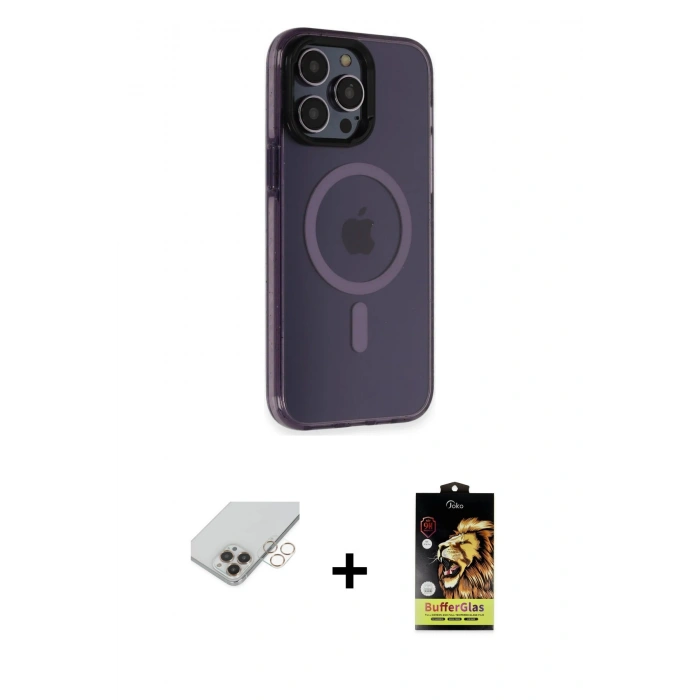 MARSİLYAN™- iPhone 14 Pro Max Kılıf Yankı Işık Prime - Siyah Buffer Cam Ekran Koruyucu + Band Metal Kamera Lens - GD
