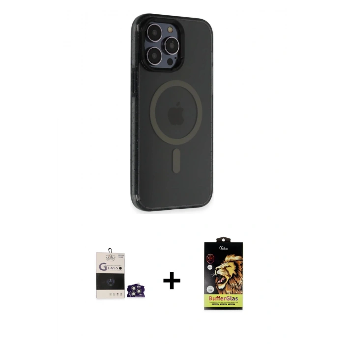 MARSİLYAN™- iPhone 14 Pro Max Kılıf Yankı Işık Prime - Siyah Buffer Cam Ekran Koruyucu + Bilvis Titan Kamera Lens - GS