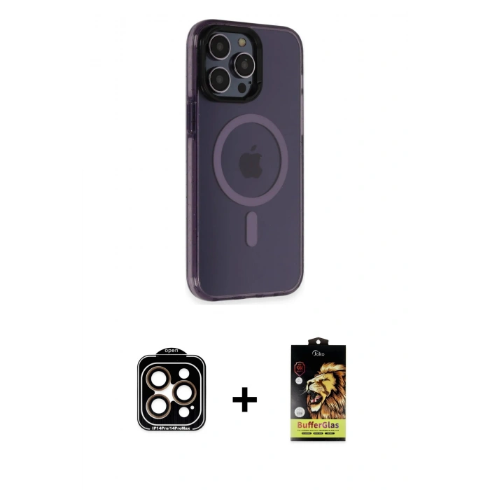 MARSİLYAN™- iPhone 14 Pro Max Kılıf Yankı Işık Prime - Siyah Buffer Cam Ekran Koruyucu + PVD Metal Kamera Lens - TU