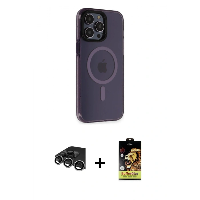 MARSİLYAN™- iPhone 14 Pro Max Kılıf Yankı Işık Prime - Siyah Buffer Cam Ekran Koruyucu + Raze Metal Kamera Lens - GS
