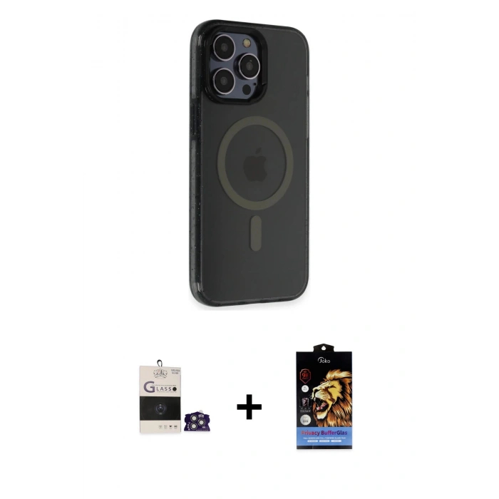MARSİLYAN™- iPhone 14 Pro Max Kılıf Yankı Işık Prime - Siyah Buffer Hayalet Cam Ekran Koruyucu + Bilvis Titan Kamera Lens - GS