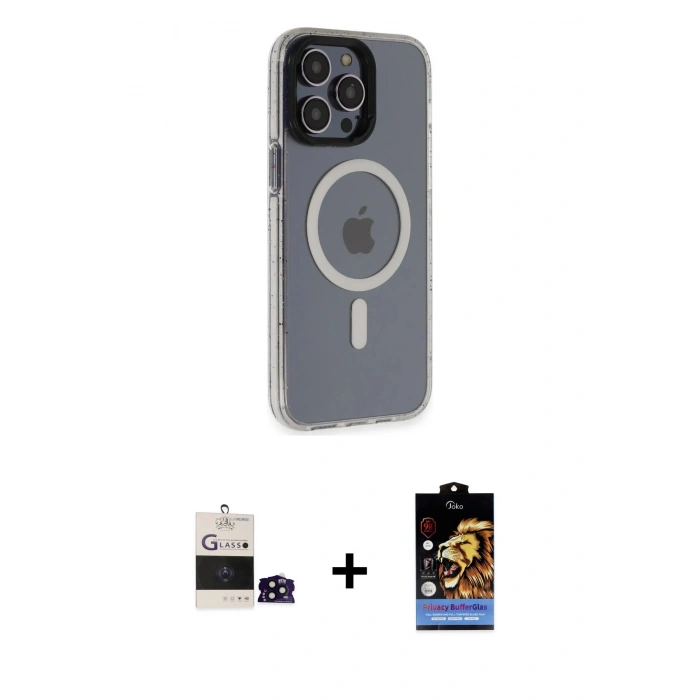 MARSİLYAN™- iPhone 14 Pro Max Kılıf Yankı Işık Prime - Siyah Buffer Hayalet Cam Ekran Koruyucu + Bilvis Titan Kamera Lens - SH