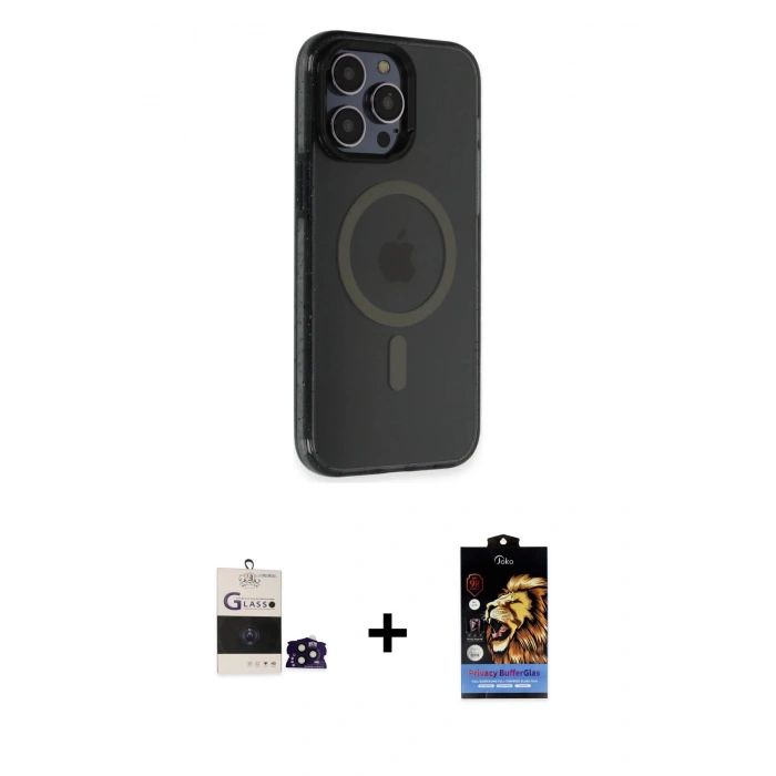 MARSİLYAN™- iPhone 14 Pro Max Kılıf Yankı Işık Prime - Siyah Buffer Hayalet Cam Ekran Koruyucu + Bilvis Titan Kamera Lens - SH