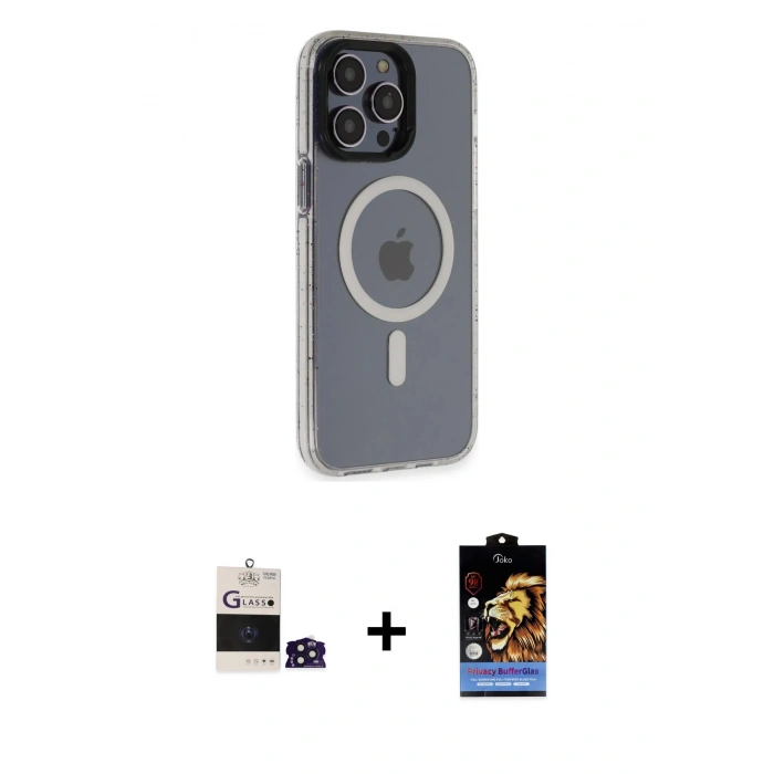 MARSİLYAN™- iPhone 14 Pro Max Kılıf Yankı Işık Prime - Siyah Buffer Hayalet Cam Ekran Koruyucu + Bilvis Titan Kamera Lens - DNMR