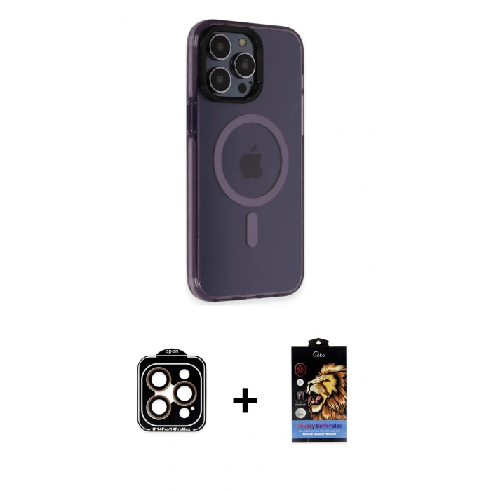 MARSİLYAN™- iPhone 14 Pro Max Kılıf Yankı Işık Prime - Siyah Buffer Hayalet Cam Ekran Koruyucu + PVD Metal Kamera Lens - TU