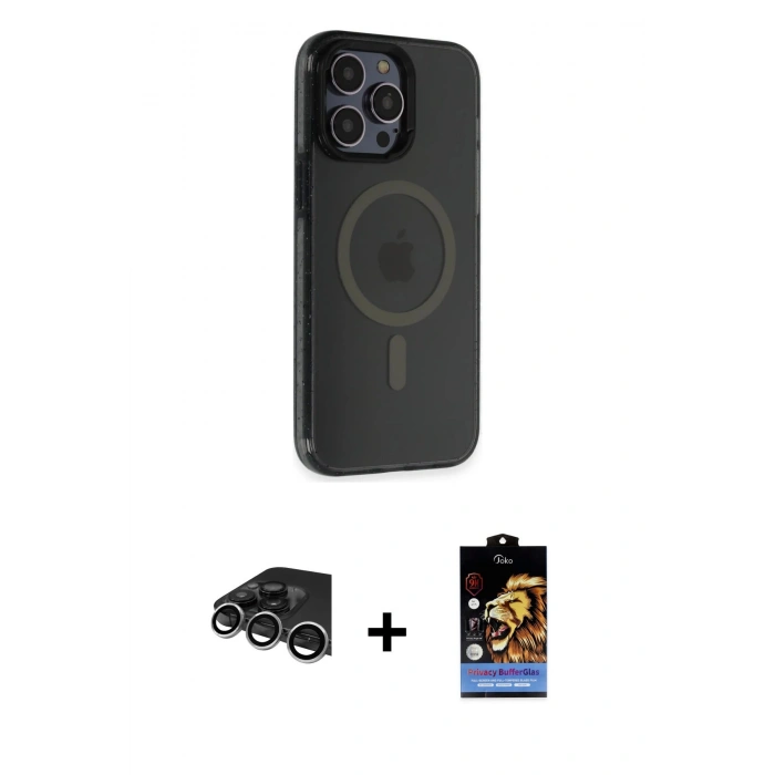 MARSİLYAN™- iPhone 14 Pro Max Kılıf Yankı Işık Prime - Siyah Buffer Hayalet Cam Ekran Koruyucu + Raze Metal Kamera Lens - GS
