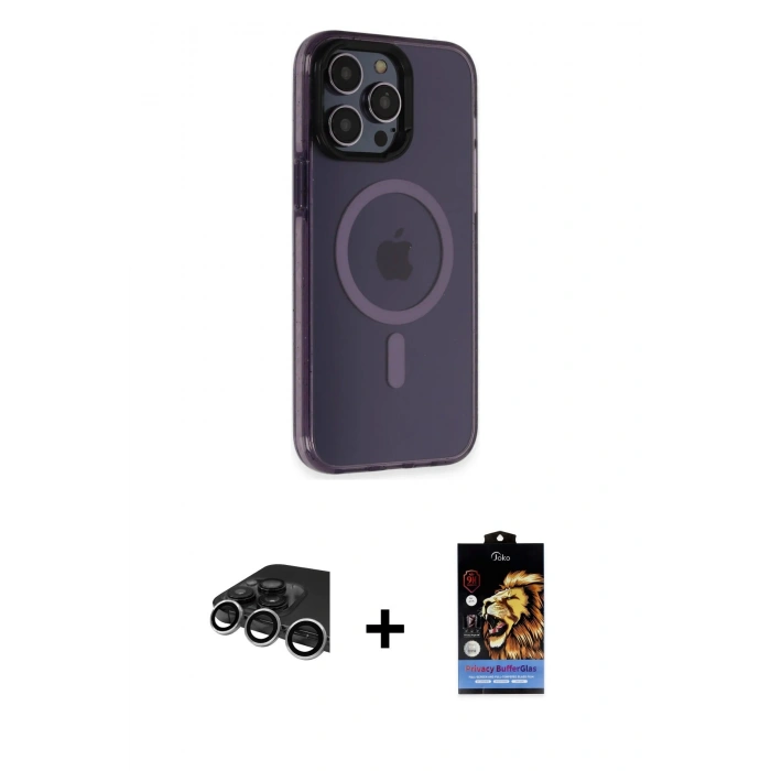 MARSİLYAN™- iPhone 14 Pro Max Kılıf Yankı Işık Prime - Siyah Buffer Hayalet Cam Ekran Koruyucu + Raze Metal Kamera Lens - GS