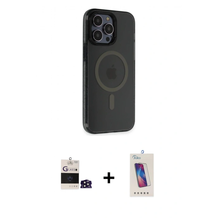 MARSİLYAN™- iPhone 14 Pro Max Kılıf Yankı Işık Prime - Siyah Joko 5D Cam + Bilvis Titan Kamera Lens - DNMR