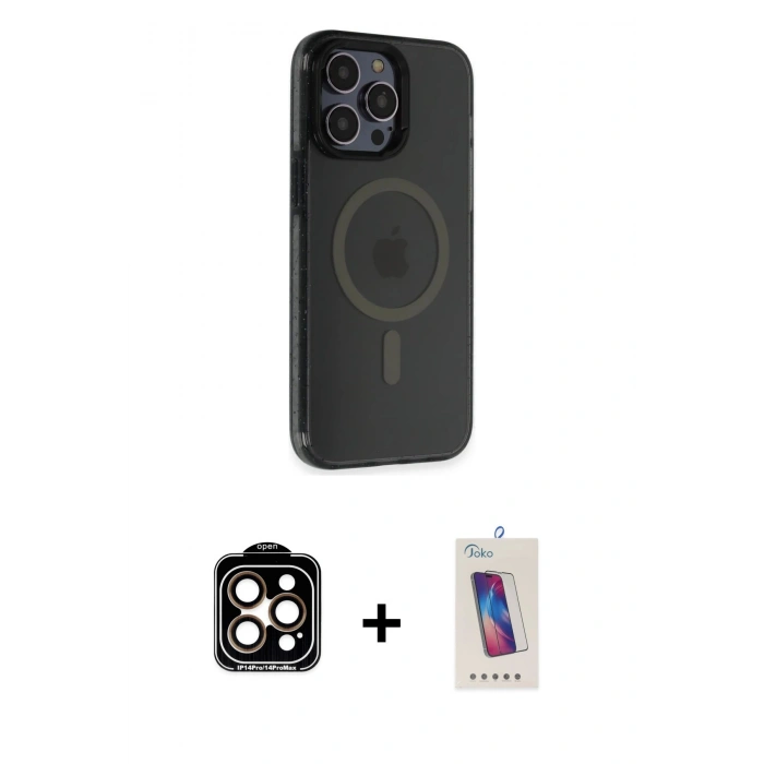 MARSİLYAN™- iPhone 14 Pro Max Kılıf Yankı Işık Prime - Siyah Joko 5D Cam + PVD Metal Kamera Lens - TU